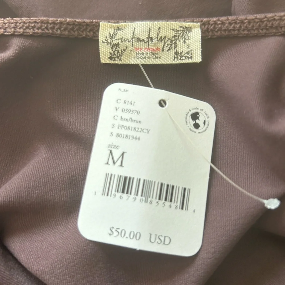 Free People Intimately V Neck Bodysuit Top Brown Medium